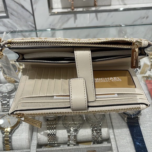 Michael Kors Jet Set Travel Large Double-Zip Wristlet-Wallet-PhoneHolder Pale Gl - Picture 9 of 16